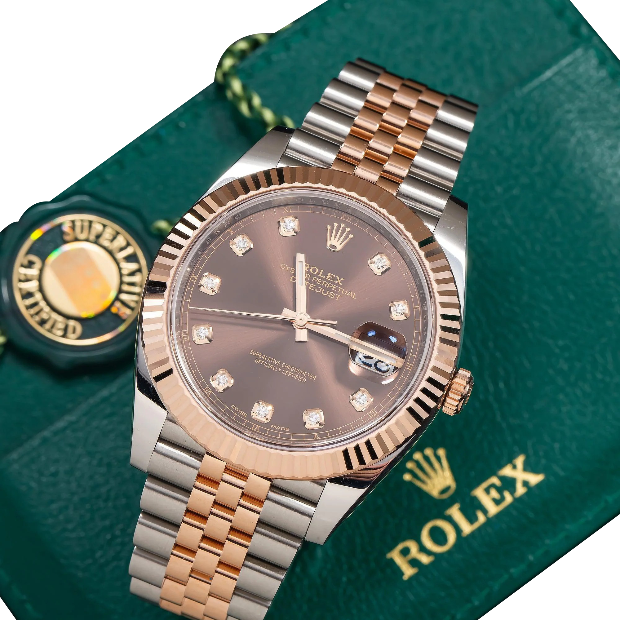 Rolex Datejust 41MM 126331 Chocolate Diamond Dial Fluted Bezel Two Tone Rose Gold Jubilee Bracelet - Image 6