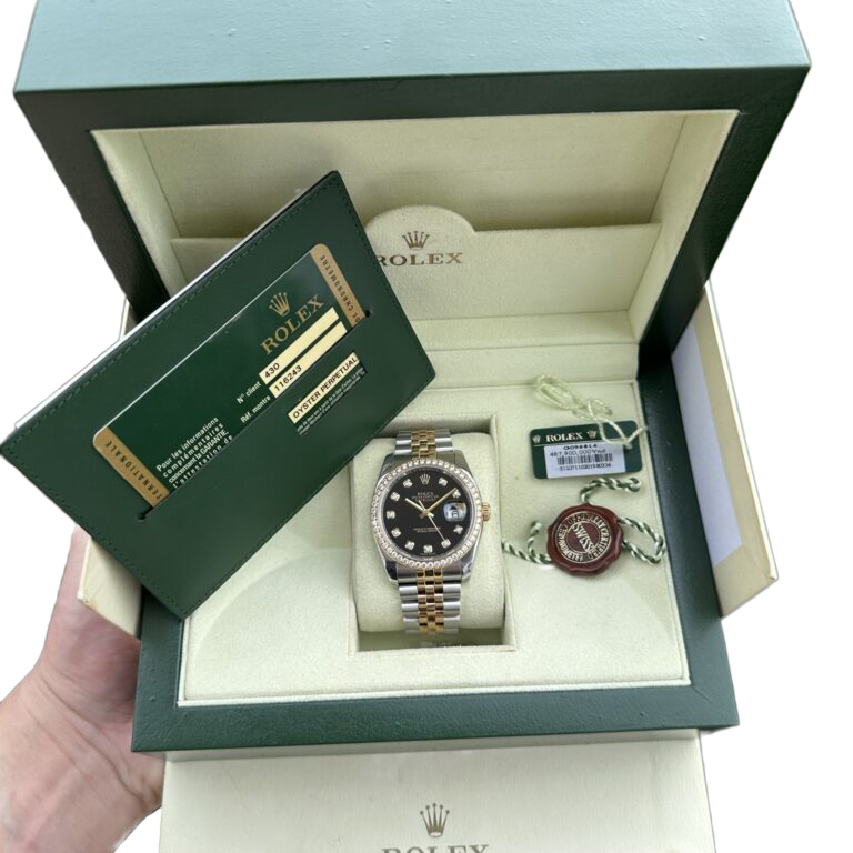 Rolex Datejust 36mm Black Dial Steel Yellow Gold Diamond Mens Watch 116243 - Image 6