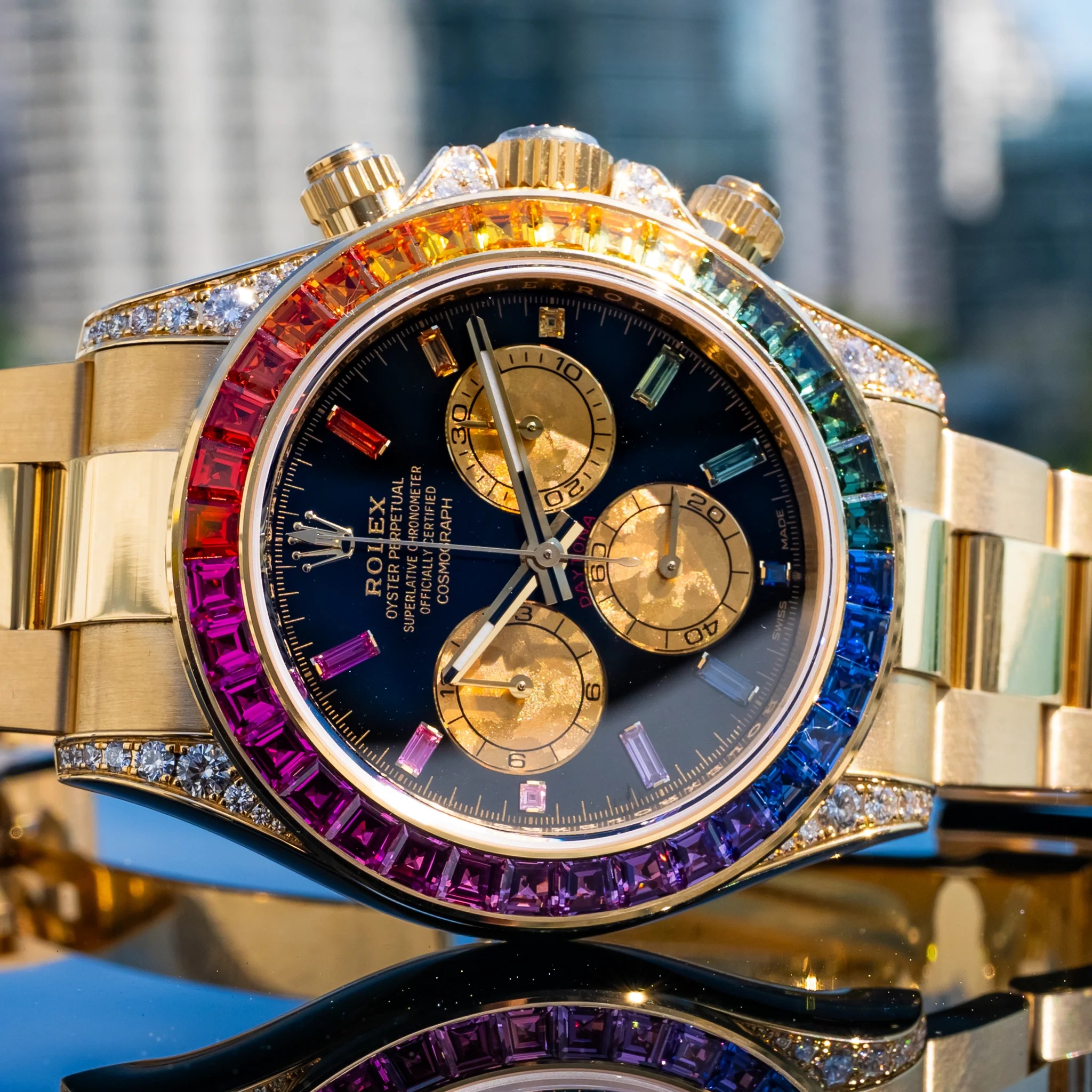 Rolex Daytona 126598RBOW 40mm Rainbow Yellow Gold Black Dial Sapphire Bezel - Image 7