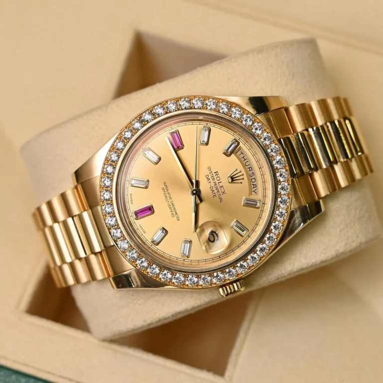 Rolex President Day-date II 41mm 218348 18k Yellow Gold Baguette Diamond & Ruby Dial - Image 4