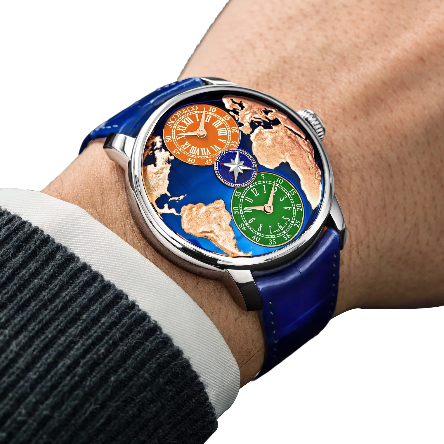 Jacob & Co The World Is Yours Dual Time Zone Salman Khan 43mm Stainless Steel Automatic Winding DT100.10.AB.AA.ABALA - Image 4