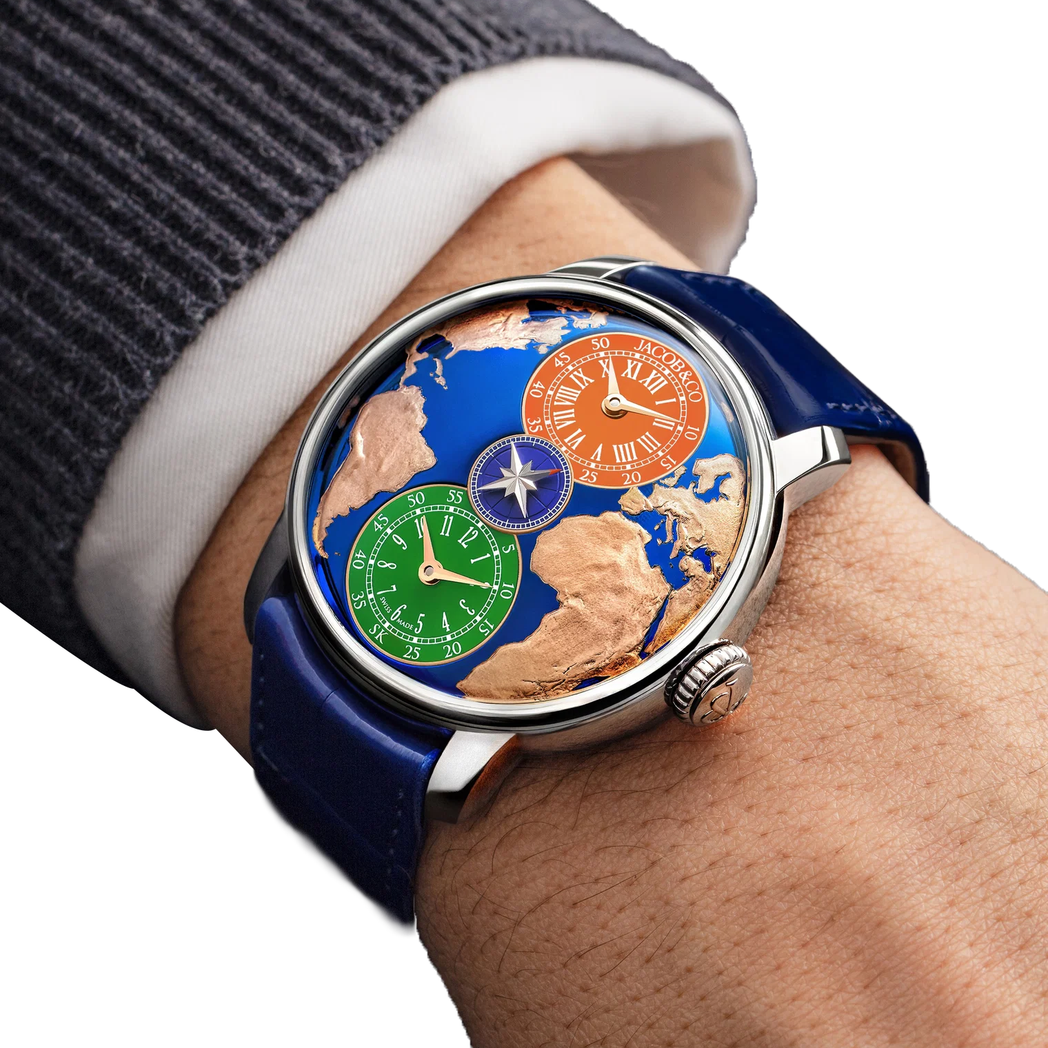 Jacob & Co The World Is Yours Dual Time Zone Salman Khan 43mm Stainless Steel Automatic Winding DT100.10.AB.AA.ABALA - Image 5