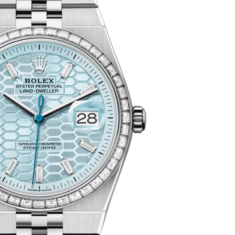 Rolex Land-Dweller Oyster 40mm Platinum & Diamonds Ice Blue Honeycomb Motif Dial M127386TBR-0001 - Image 2