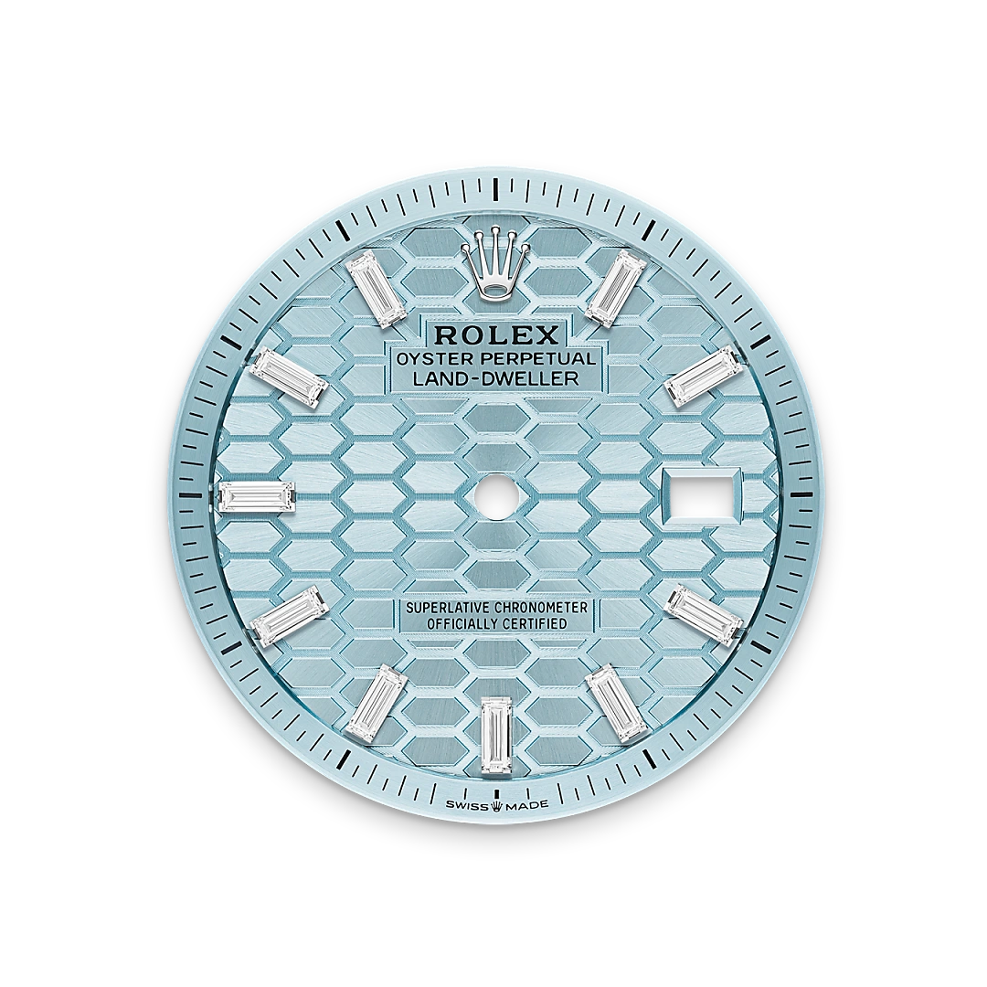 Rolex Land-Dweller Oyster 40mm Platinum & Diamonds Ice Blue Honeycomb Motif Dial M127386TBR-0001 - Image 3