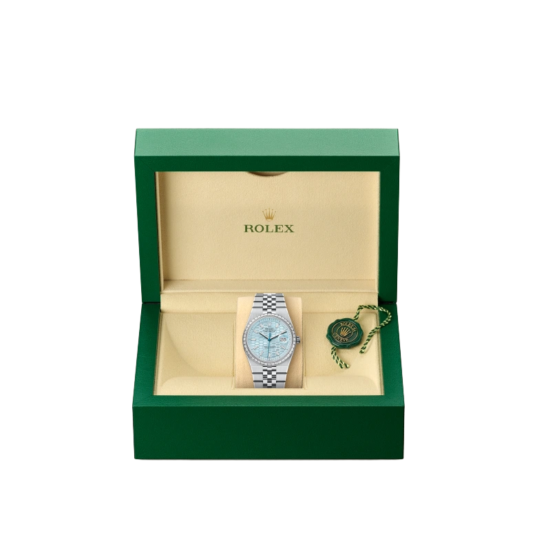 Rolex Land-Dweller Oyster 40mm Platinum & Diamonds Ice Blue Honeycomb Motif Dial M127386TBR-0001 - Image 6