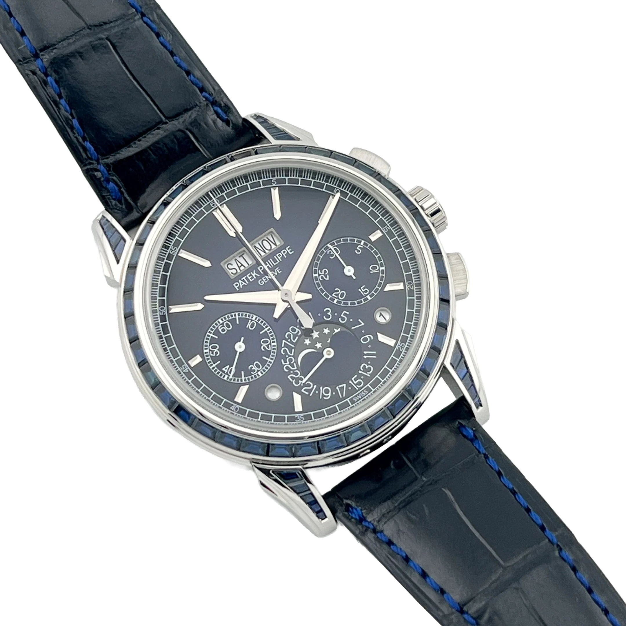Patek Philippe Grand Complications 41mm 5271/11P-010 Perpetual Calendar Chronograph Platinum Baguette Sapphires - Image 4