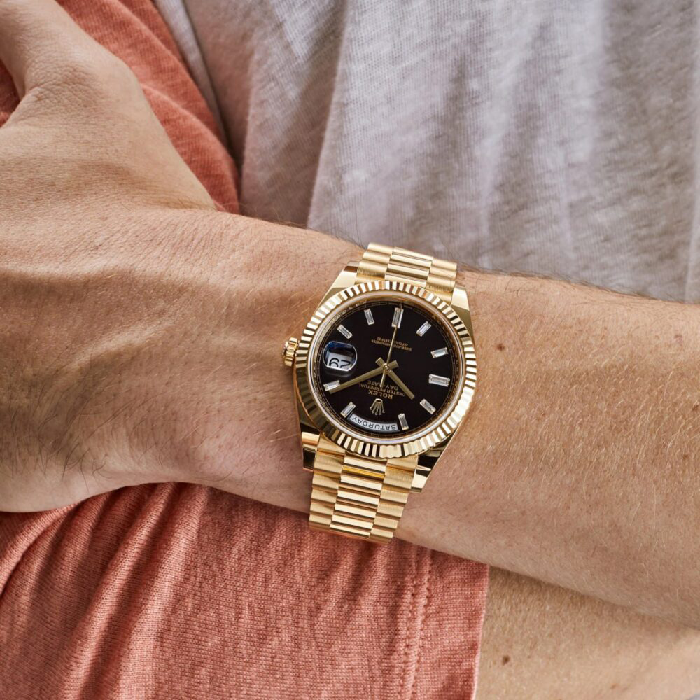 Rolex President Day-Date 40mm Black Dial Yellow Gold Diamond Mens Watch 228238 - Image 10
