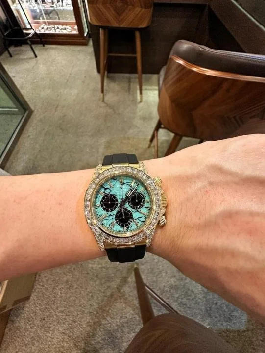 Rolex Daytona 126538TBR Yellow Gold Turquoise Stone Dial Diamond Bezel Oysterflex - Image 2