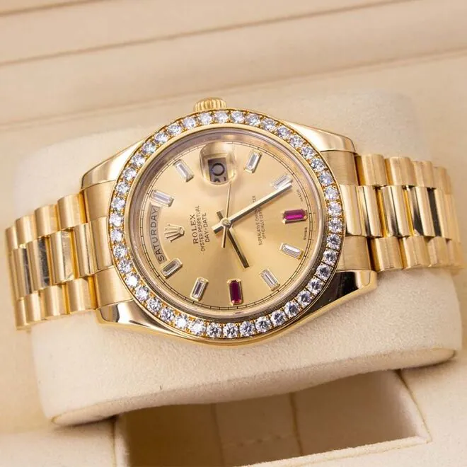 Rolex President Day-date II 41mm 218348 18k Yellow Gold Baguette Diamond & Ruby Dial - Image 5