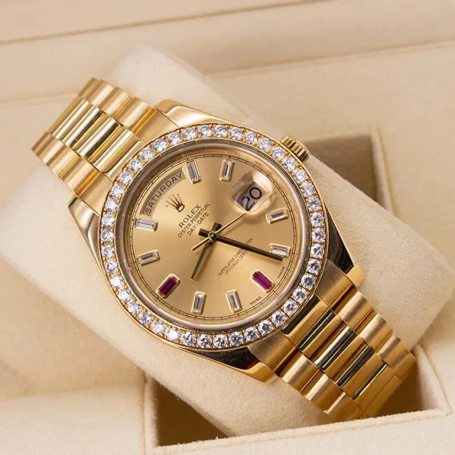 Rolex President Day-date II 41mm 218348 18k Yellow Gold Baguette Diamond & Ruby Dial - Image 6