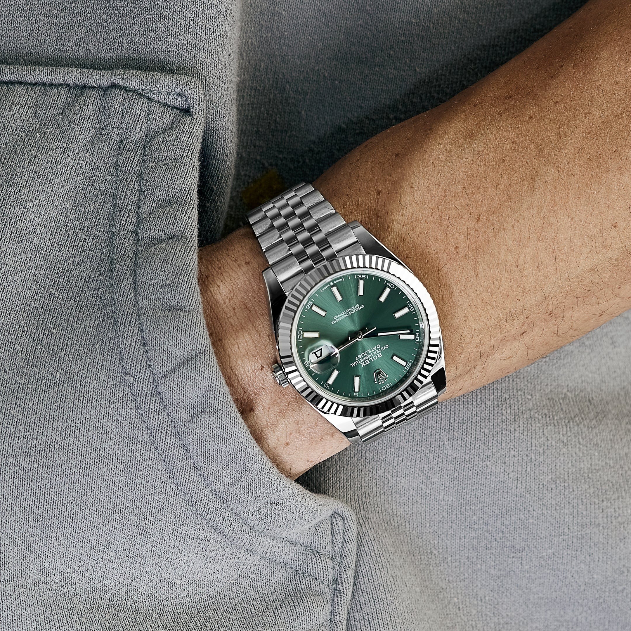 Rolex Datejust 41mm Steel White Gold Mint Green Dial Mens Watch 126334-0028 - Image 2