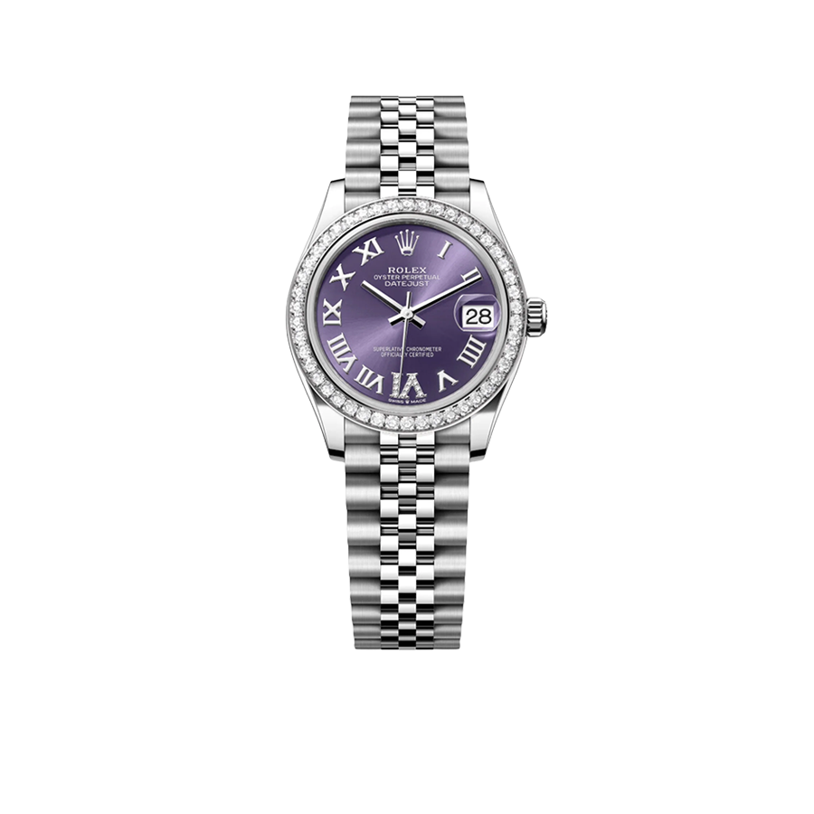 Rolex Lady-Datejust 31mm 278384RBR Stainless Steel Diamond Bezel Violet Roman Dial Jubilee