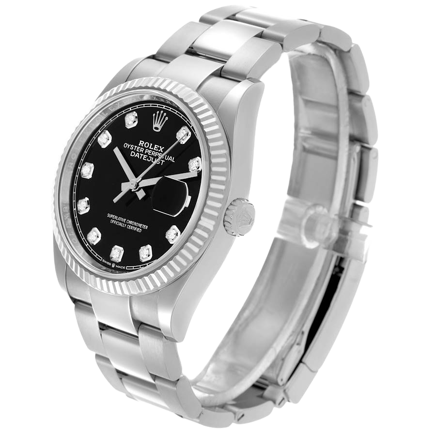 Rolex Datejust 36mm Steel White Gold Black Diamond Dial Mens Watch 126234 - Image 2