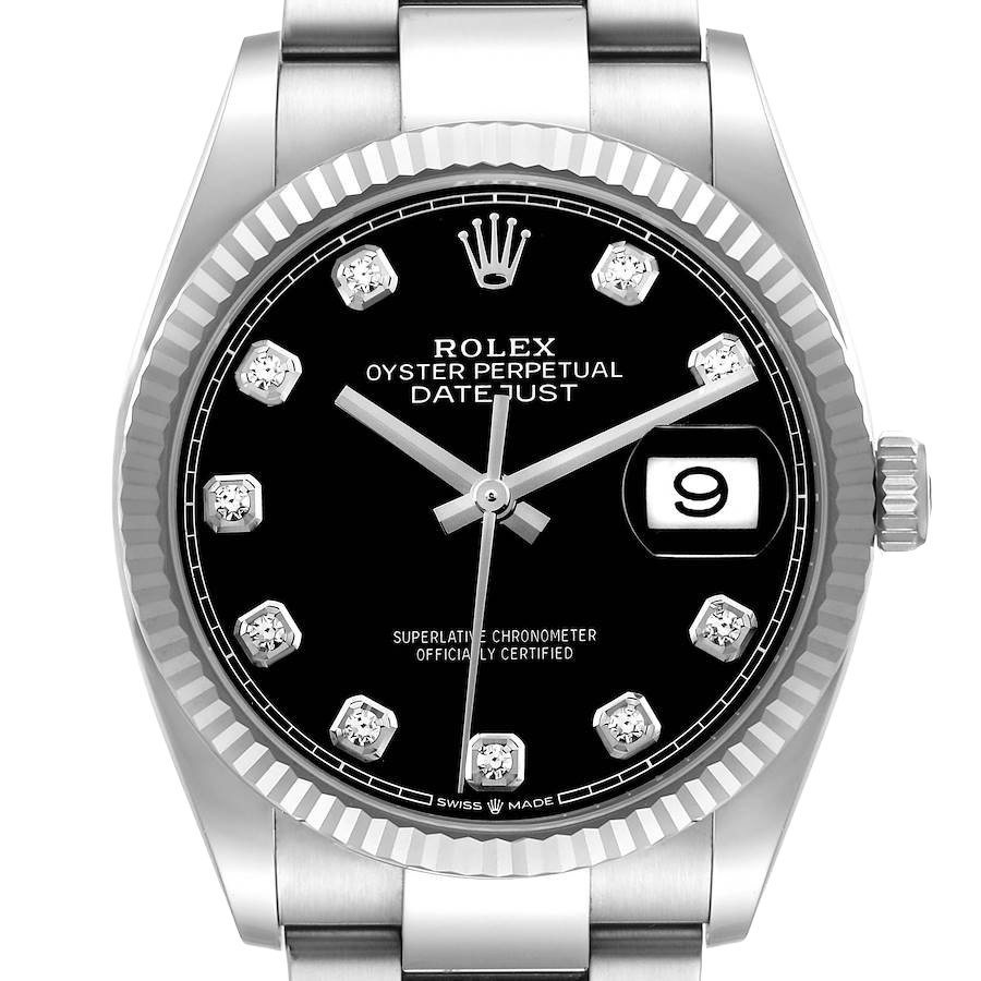Rolex Datejust 36mm Steel White Gold Black Diamond Dial Mens Watch 126234 - Image 3