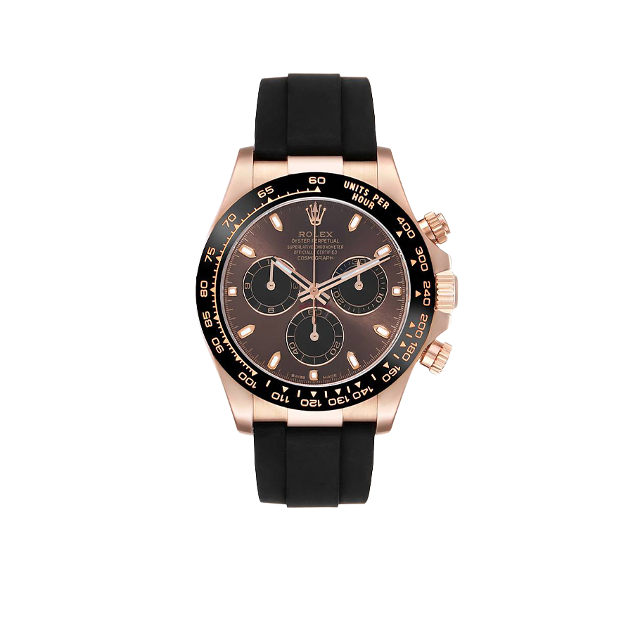 Rolex Daytona 40mm Rose Gold Oysterflex Chocolate Dial Mens Watch 116515