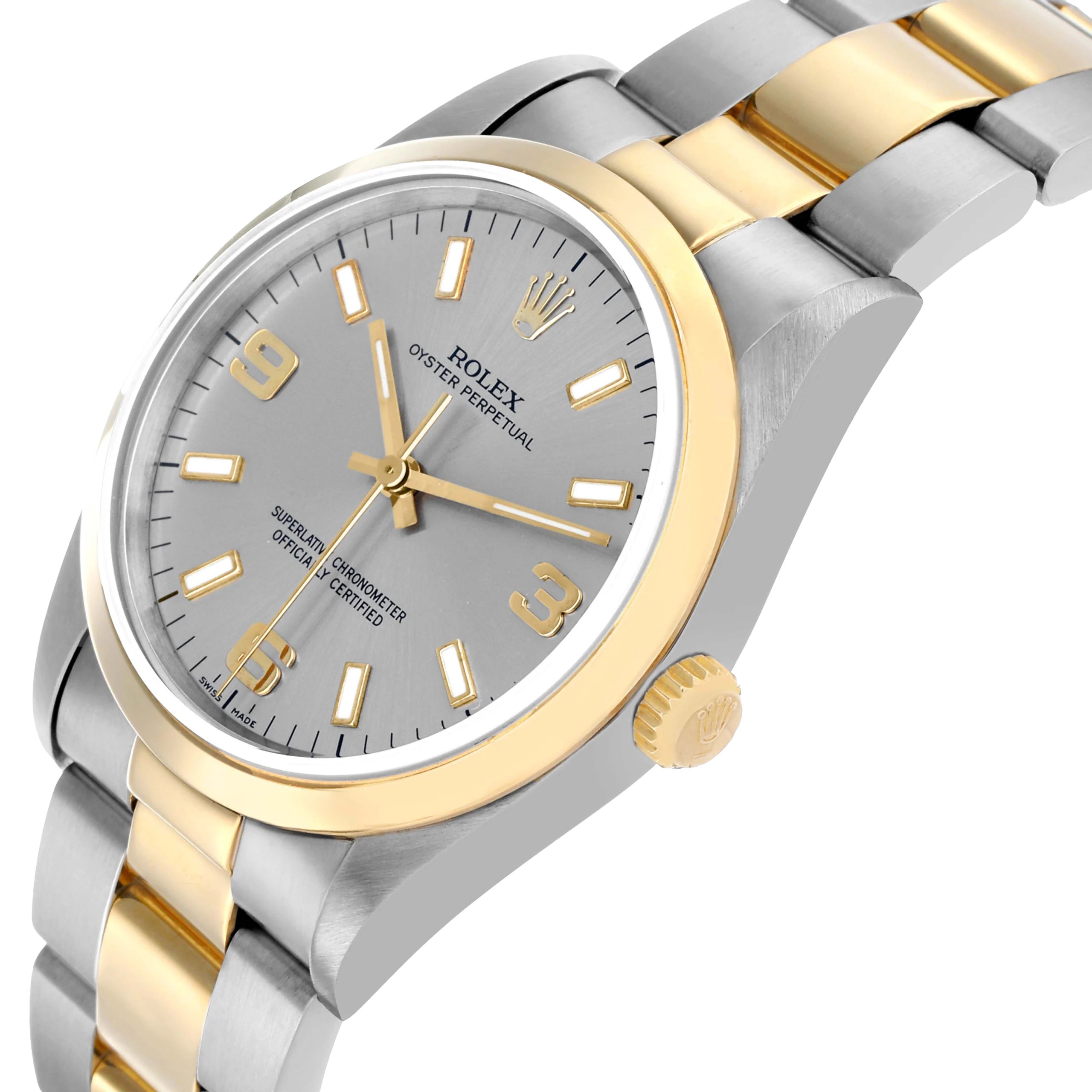 Rolex Oyster Perpetual 34mm Steel Yellow Gold Slate Dial Mens Watch 14203 - Image 5