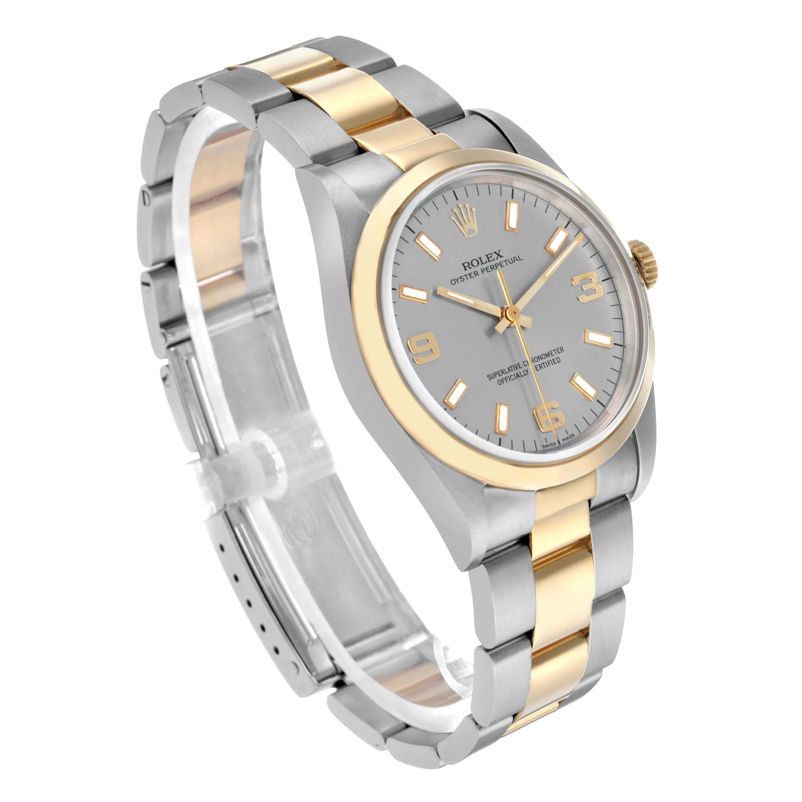 Rolex Oyster Perpetual 34mm Steel Yellow Gold Slate Dial Mens Watch 14203 - Image 4