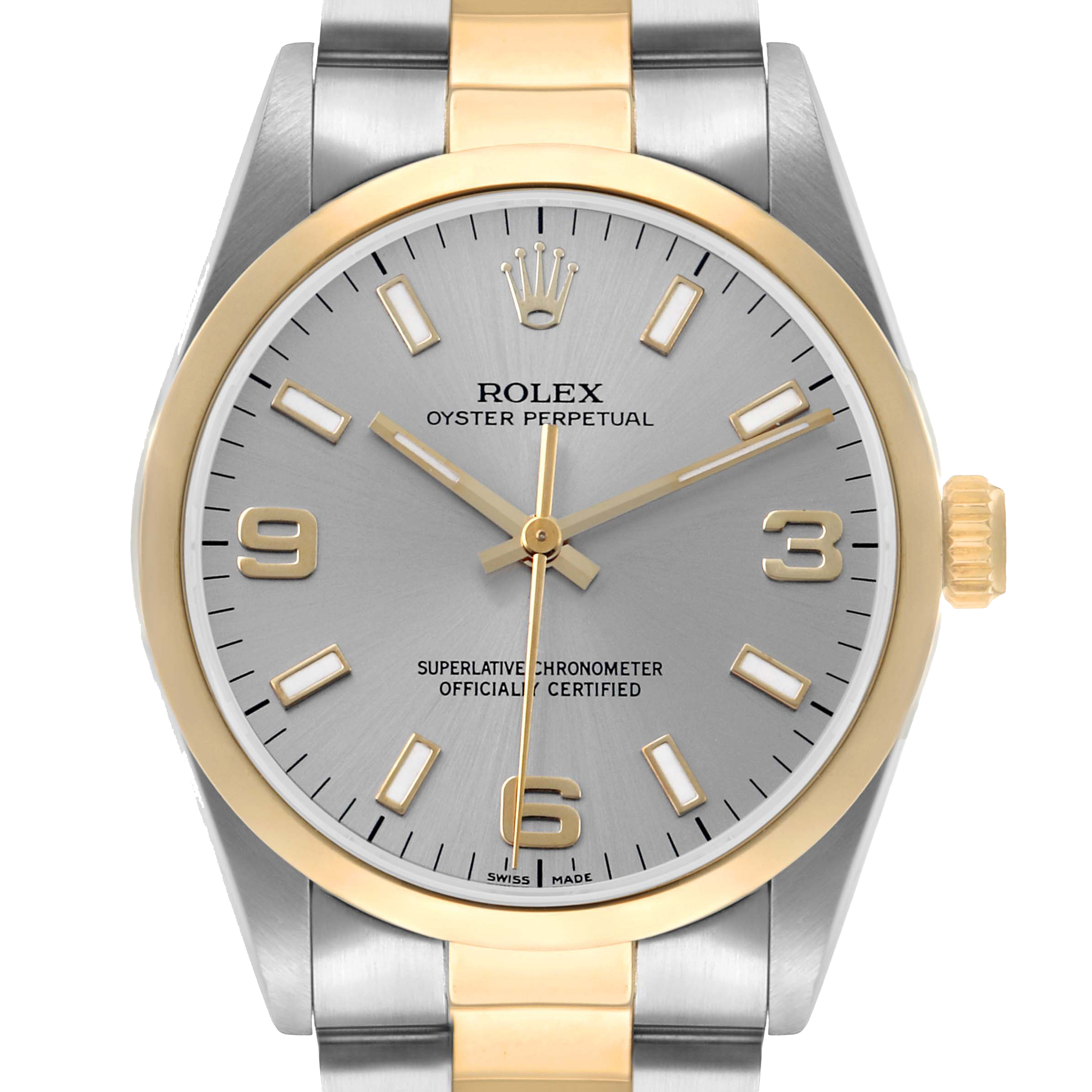 Rolex Oyster Perpetual 34mm Steel Yellow Gold Slate Dial Mens Watch 14203 - Image 3