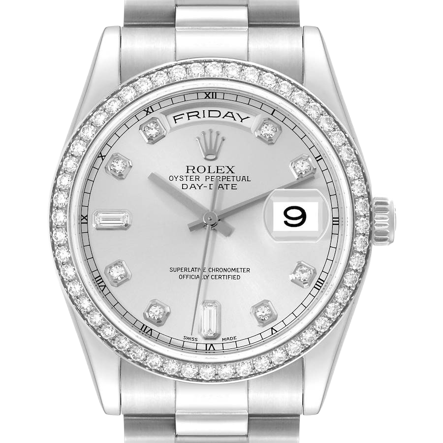Rolex President Day-Date 36mm Platinum Diamond Mens Watch 118346 - Image 3