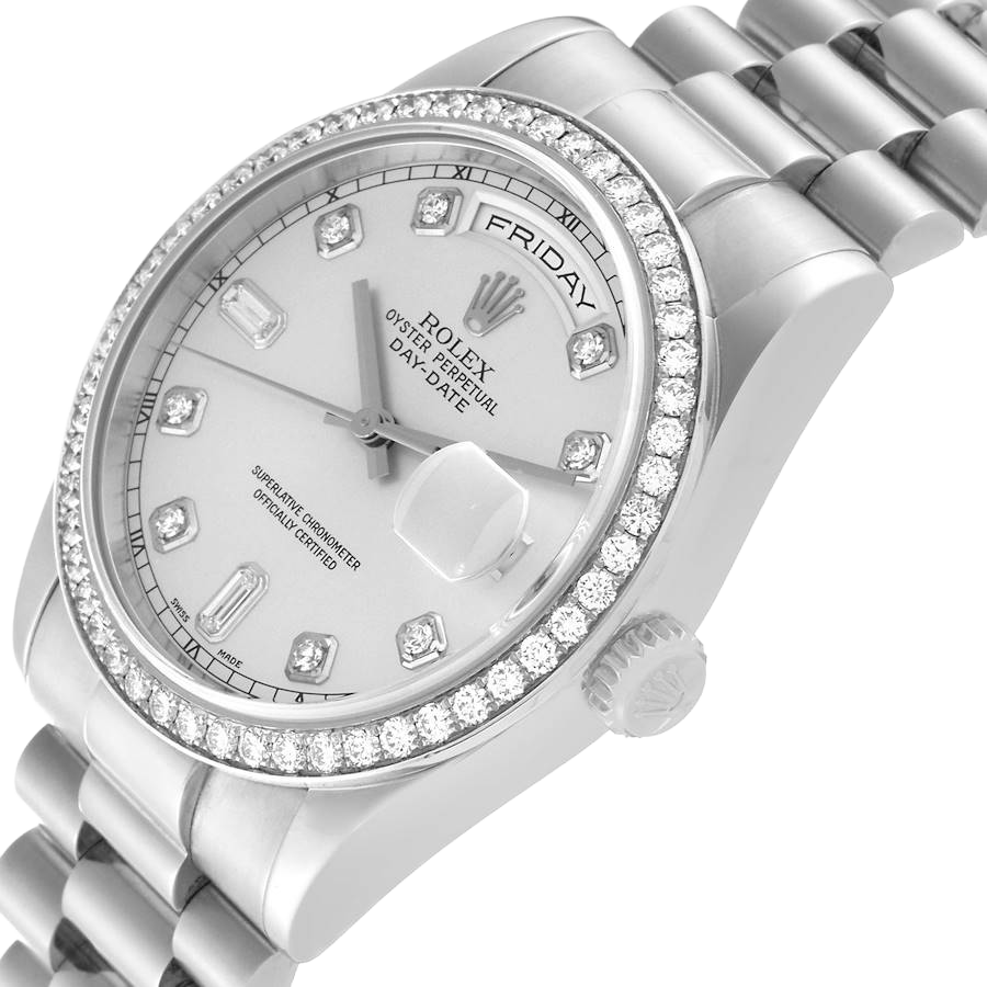 Rolex President Day-Date 36mm Platinum Diamond Mens Watch 118346 - Image 5