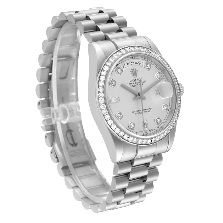 Rolex President Day-Date 36mm Platinum Diamond Mens Watch 118346 - Image 4