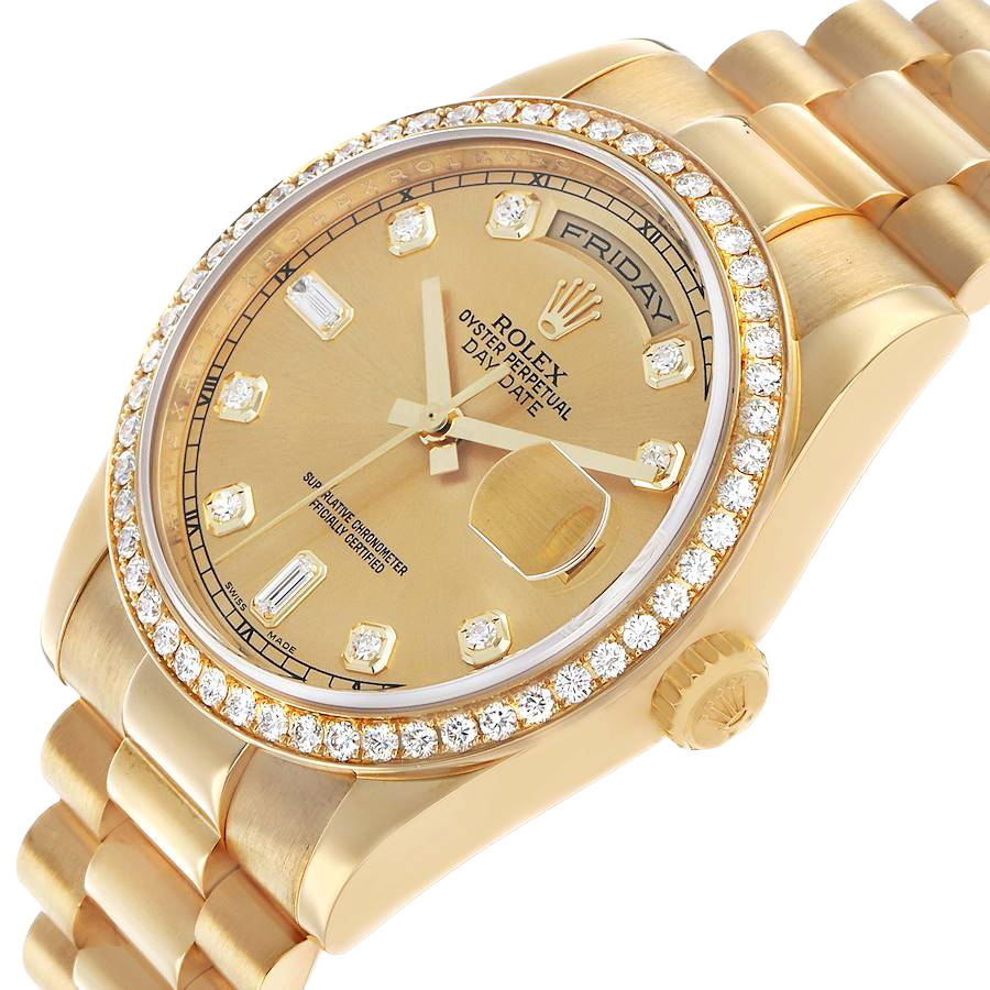 Rolex President Day-Date 36mm Yellow Gold Diamond Bezel Mens Watch 118348 - Image 5