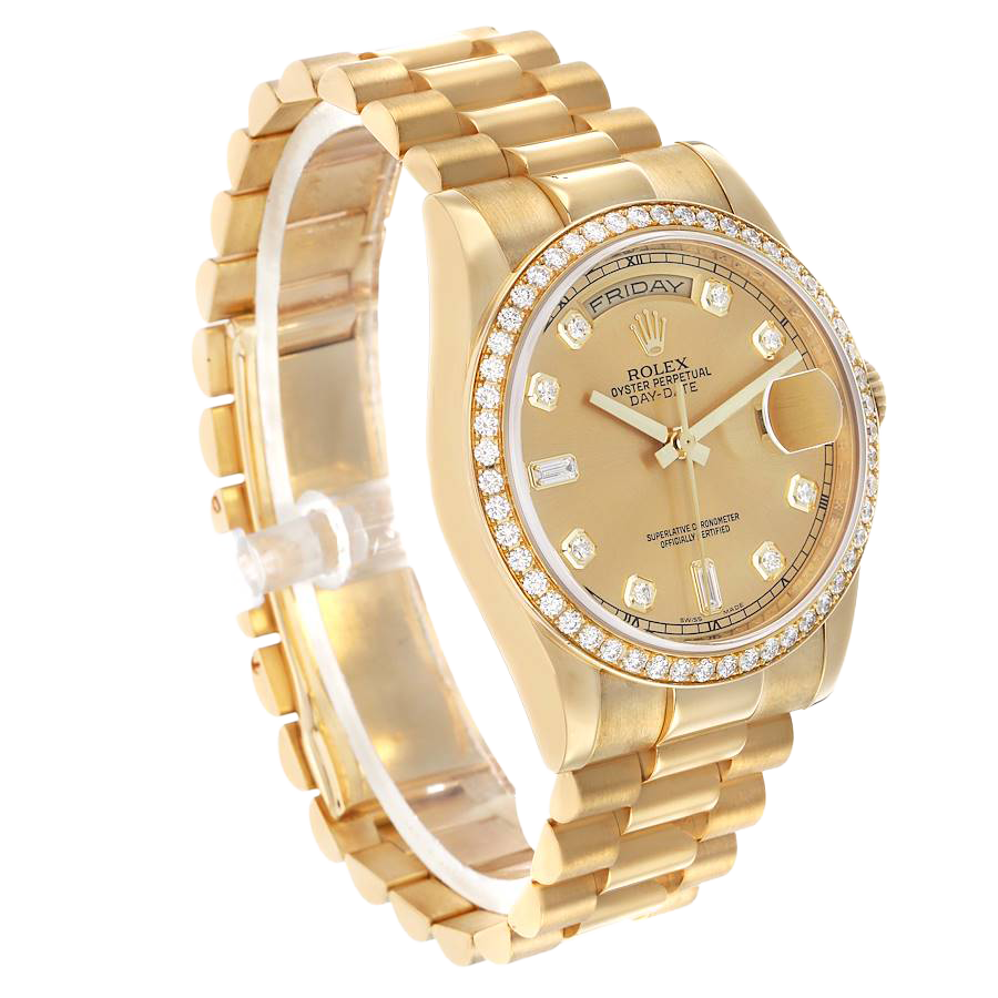 Rolex President Day-Date 36mm Yellow Gold Diamond Bezel Mens Watch 118348 - Image 4