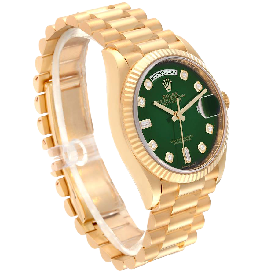 Rolex President Day-Date 36mm Yellow Gold Green Diamond Dial Mens Watch 128238 - Image 4