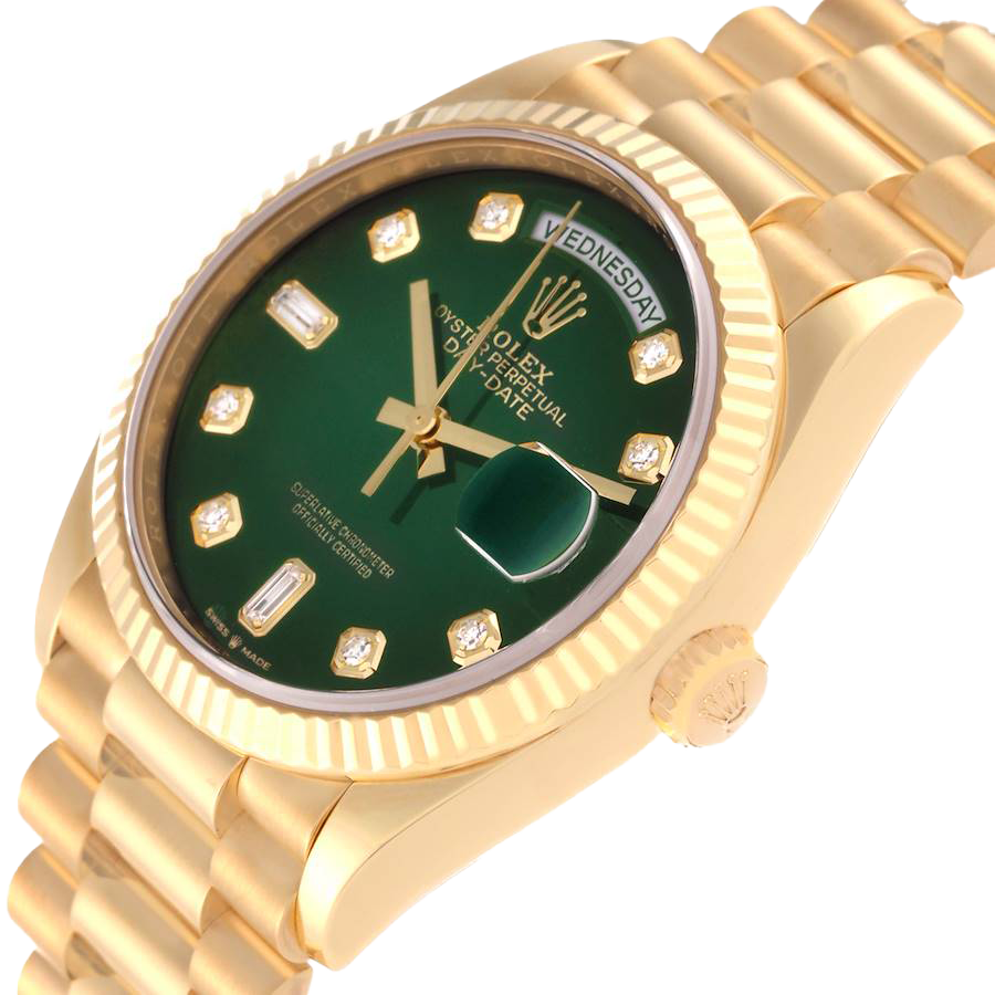 Rolex President Day-Date 36mm Yellow Gold Green Diamond Dial Mens Watch 128238 - Image 5