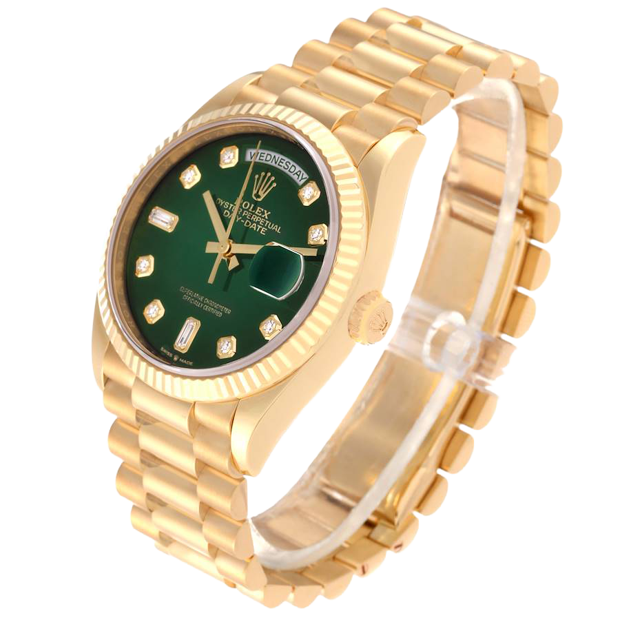 Rolex President Day-Date 36mm Yellow Gold Green Diamond Dial Mens Watch 128238 - Image 2