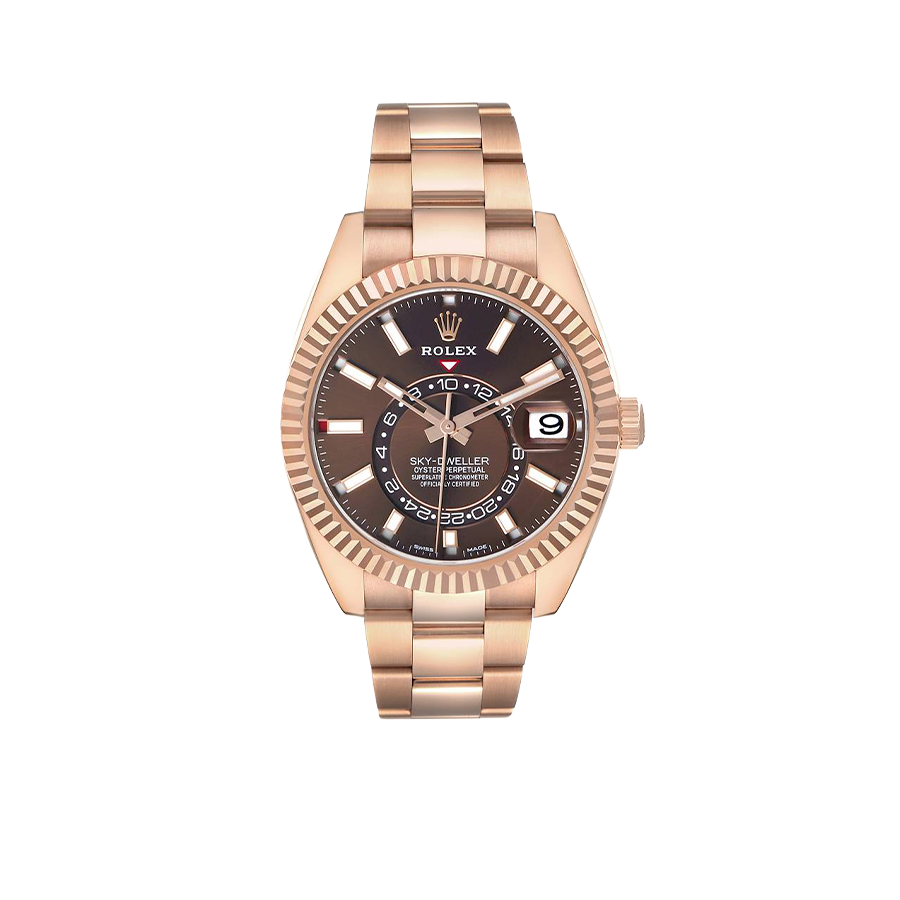 Rolex Sky-Dweller 42mm Rose Gold Chocolate Brown Dial Mens Watch 326935