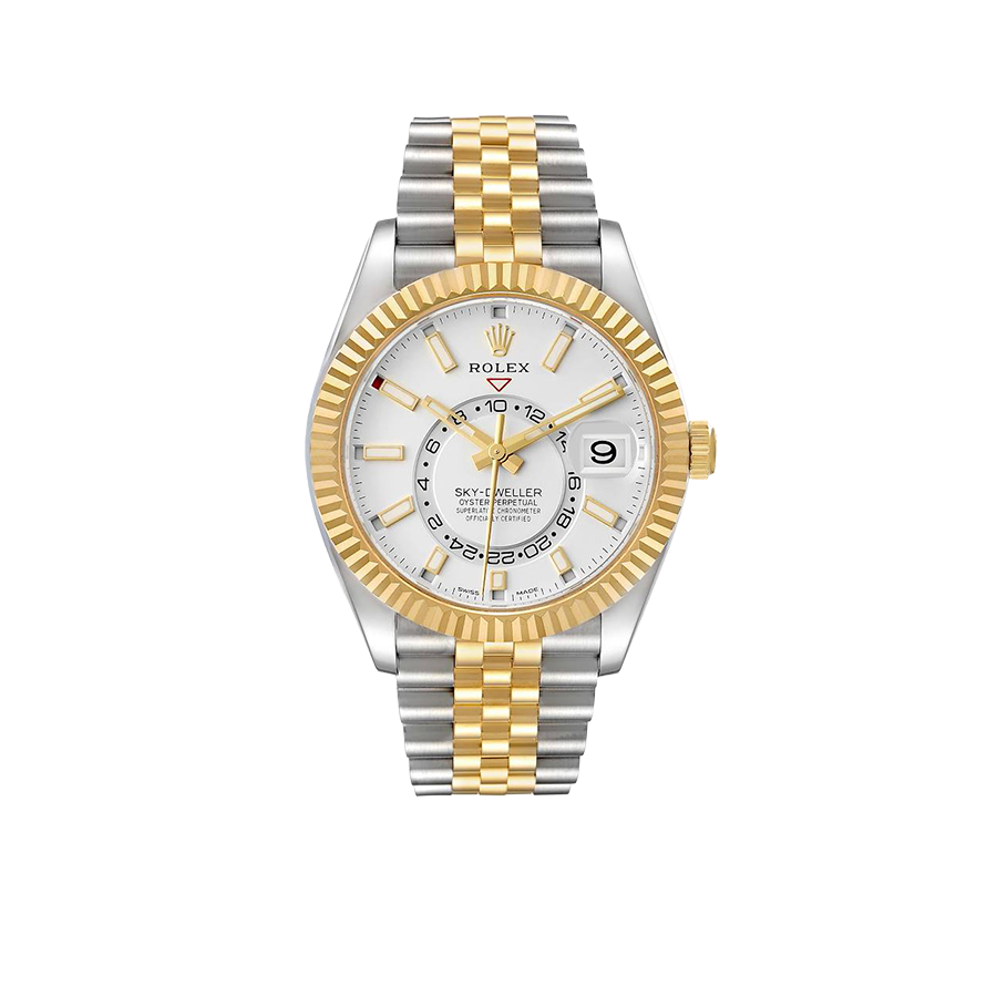 Rolex Sky-Dweller 42mm Steel Yellow Gold Silver Dial Mens Watch 326933