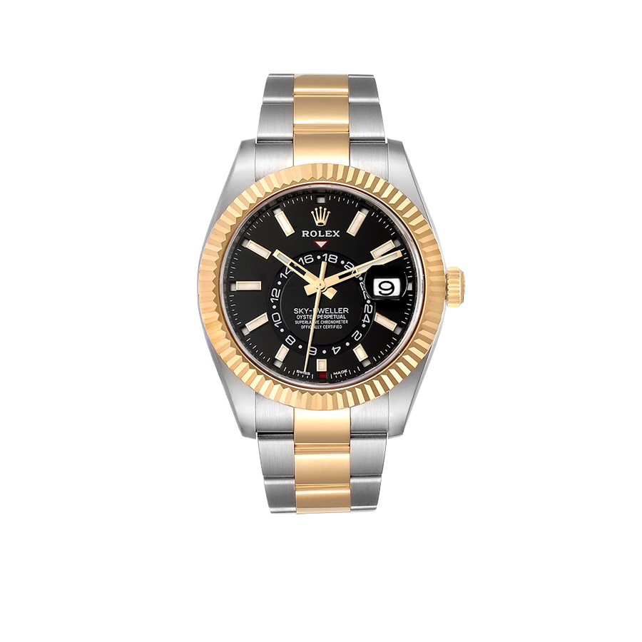 Rolex Sky Dweller 42mm Yellow Gold Steel Black Dial Mens Watch 326933