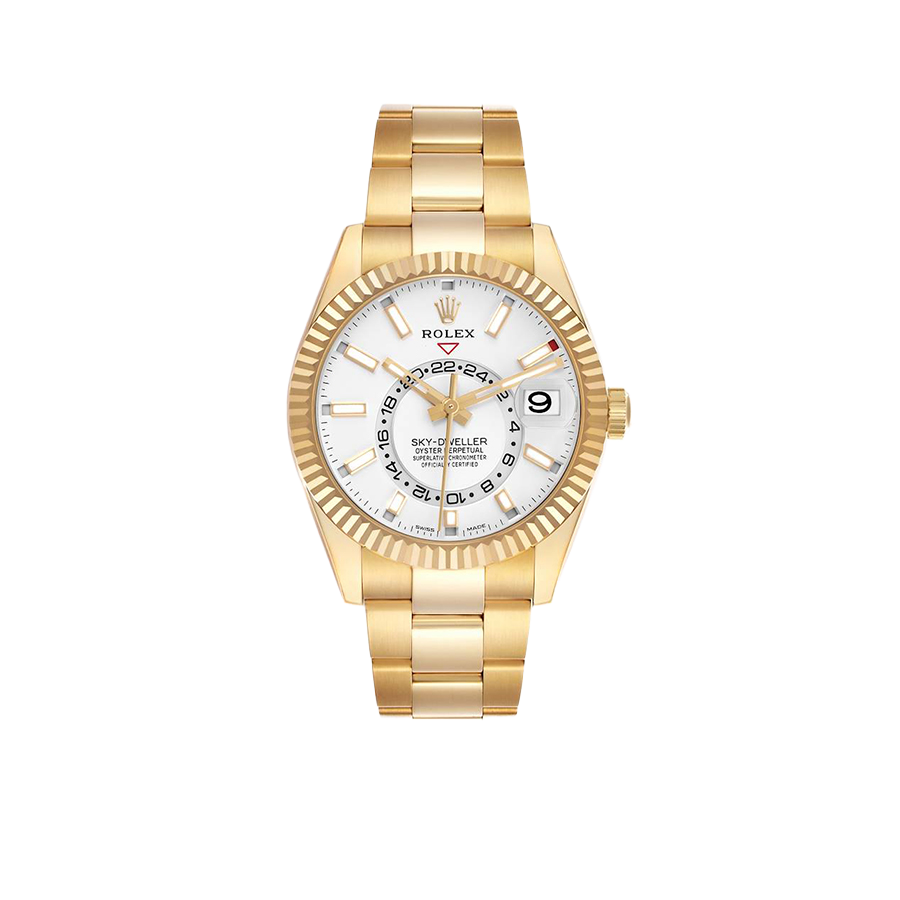 Rolex Sky-Dweller 42mm Yellow Gold White Dial Automatic Mens Watch 326938