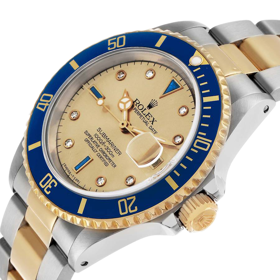Rolex Submariner Steel Yellow Gold 40mm Diamond Serti Mens Watch 16613 - Image 2
