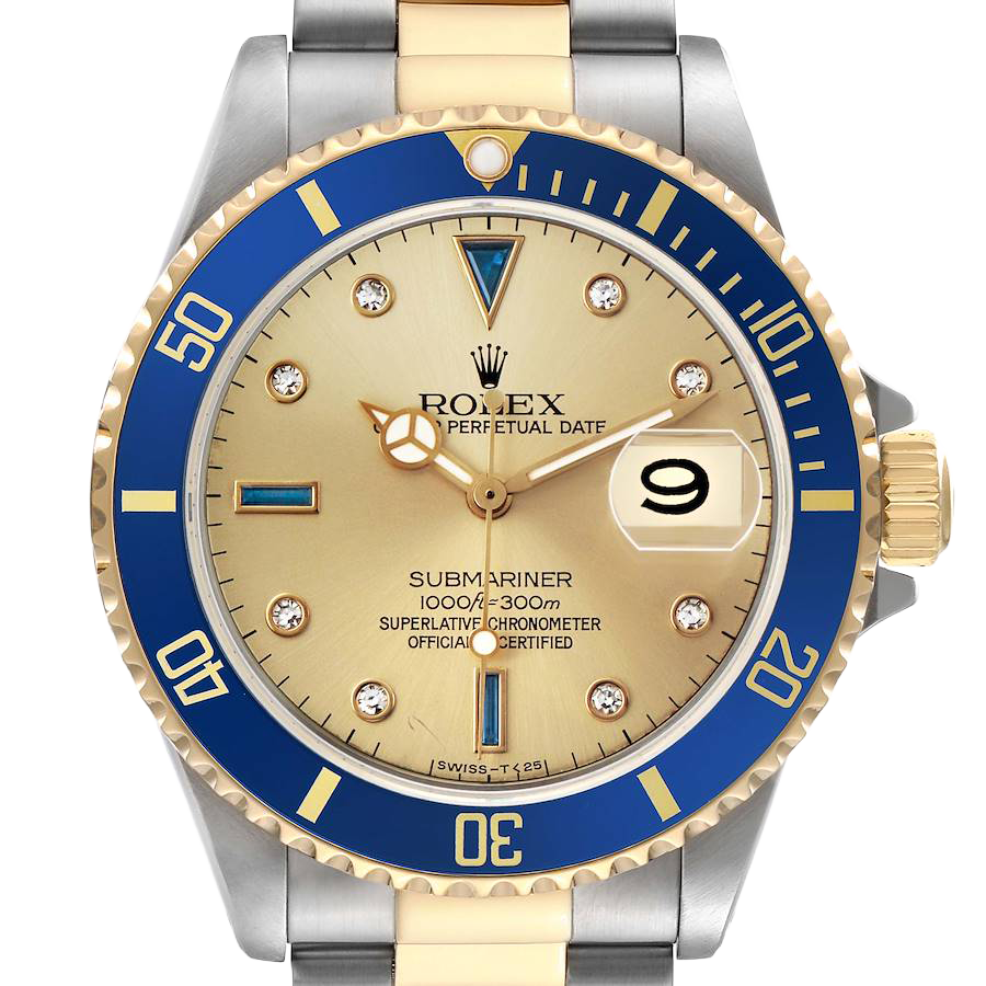 Rolex Submariner Steel Yellow Gold 40mm Diamond Serti Mens Watch 16613 - Image 3