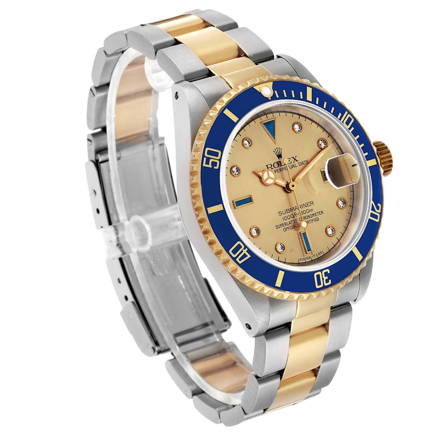 Rolex Submariner Steel Yellow Gold 40mm Diamond Serti Mens Watch 16613 - Image 4