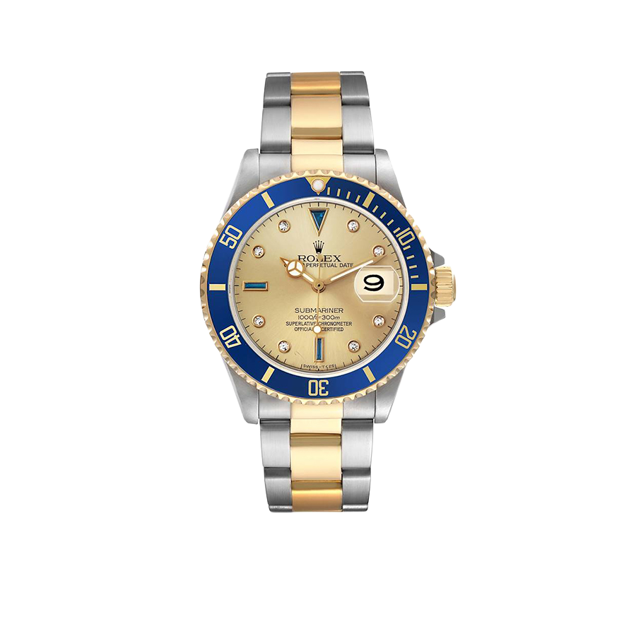 Rolex Submariner Steel Yellow Gold 40mm Diamond Serti Mens Watch 16613