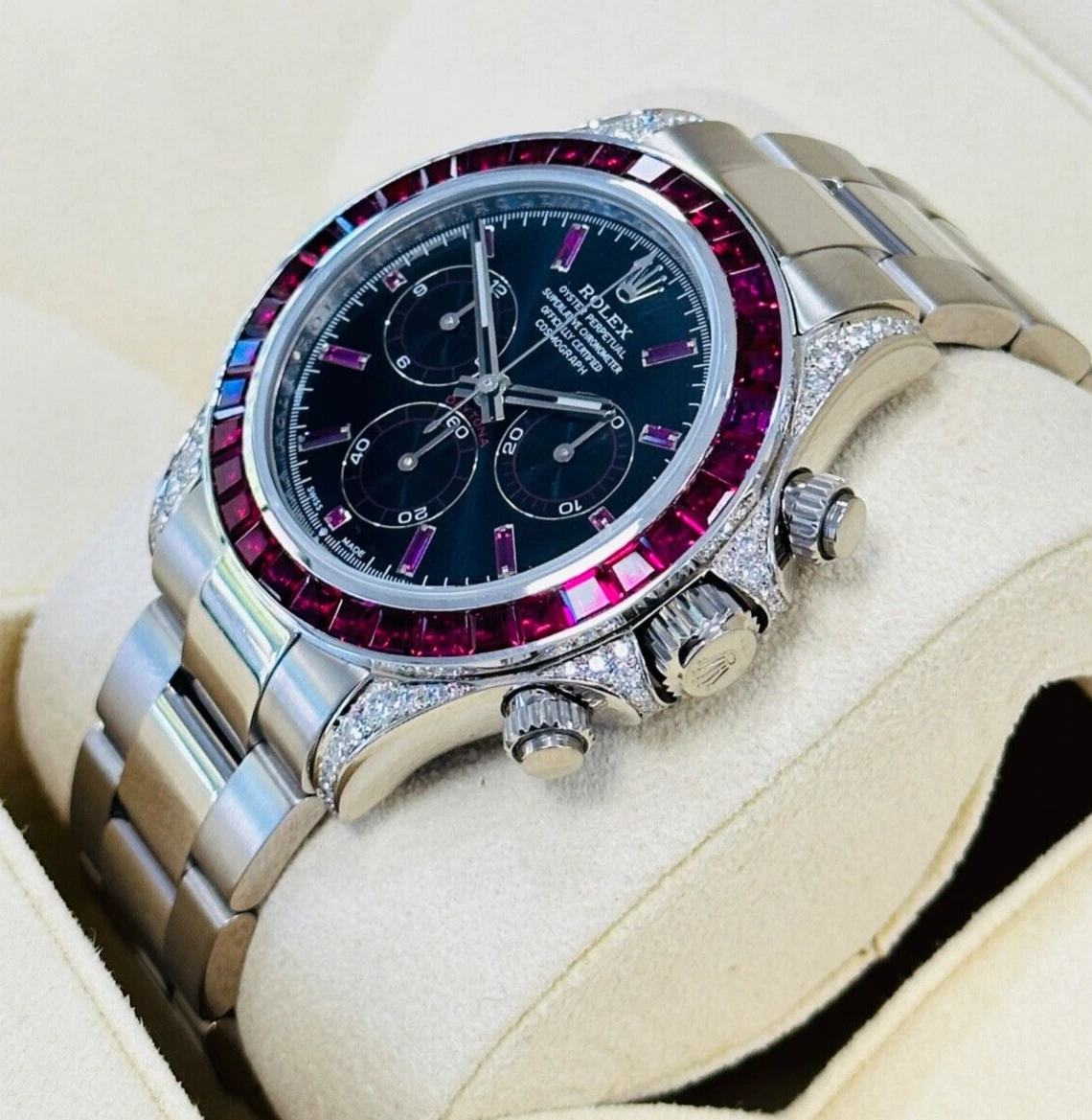 Rolex Daytona 126599TRU White Gold Diamond Black Dial Ruby Bezel - Image 4