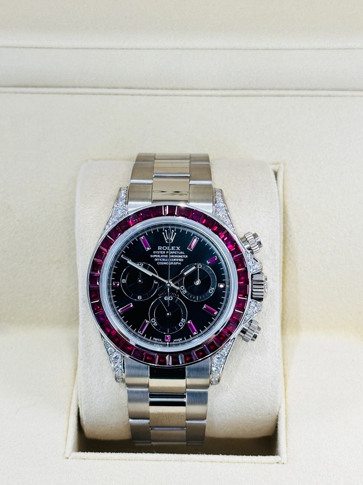Rolex Daytona 126599TRU White Gold Diamond Black Dial Ruby Bezel - Image 3