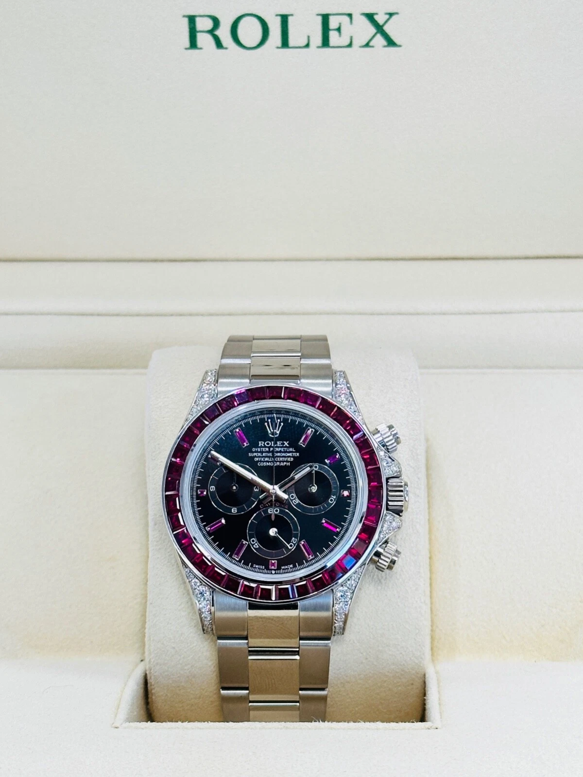 Rolex Daytona 126599TRU White Gold Diamond Black Dial Ruby Bezel - Image 6