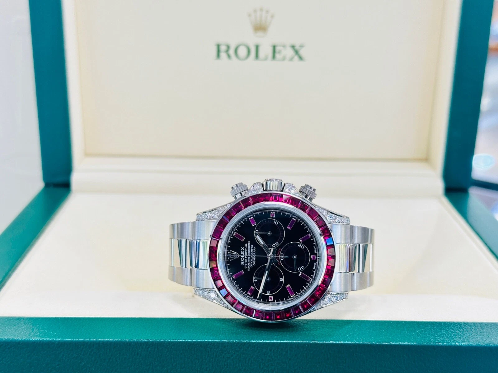 Rolex Daytona 126599TRU White Gold Diamond Black Dial Ruby Bezel - Image 8