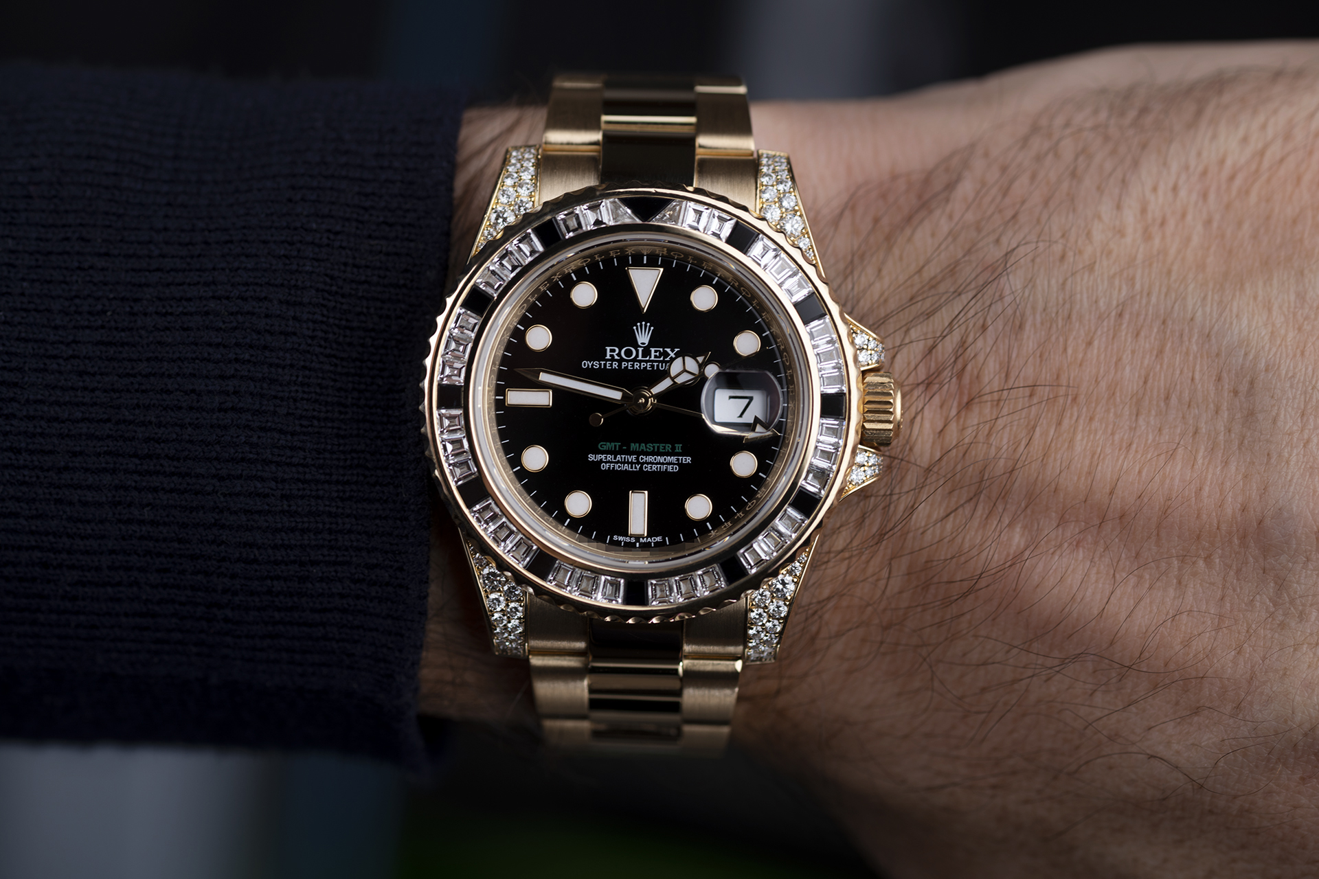 Rolex GMT Master II 18k Yellow Gold Diamond Black Sapphire 116758SANR - Image 3