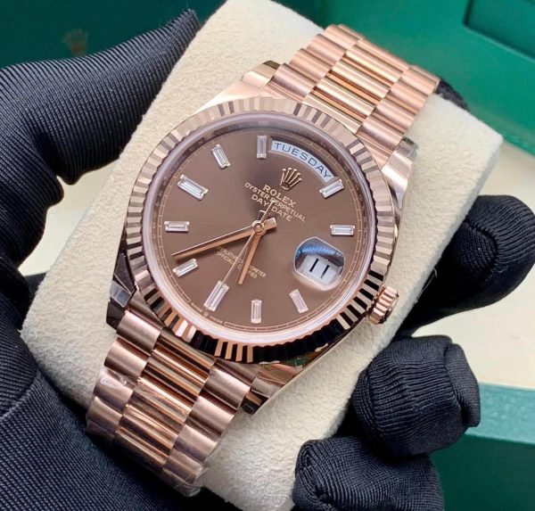 Rolex President Day-Date 40mm Rose Gold Chocolate Diamond Watch 228235 - Image 3